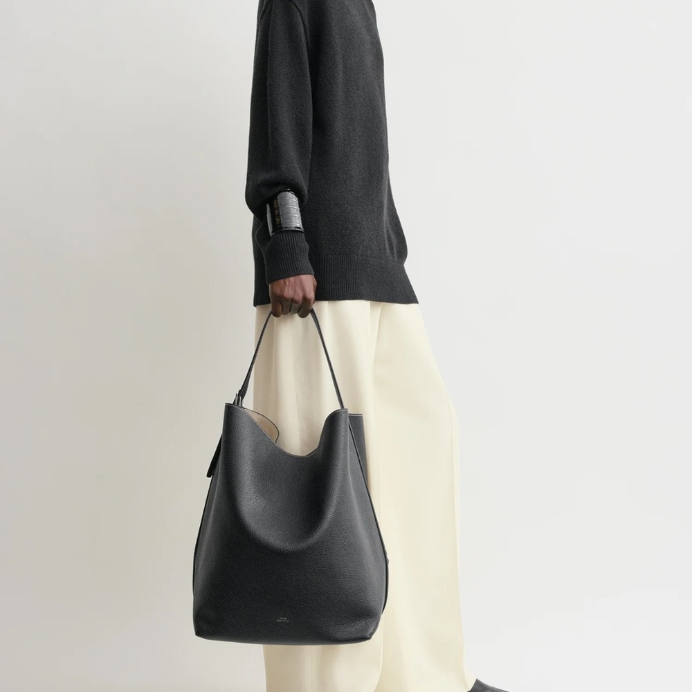 Toteme Black Pebbled Leather Tote with Contrast Stitching - Picture 3 of 5